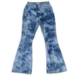 Est 1946 Denim Boho Flare Jeggings Size 8 Hippie Pull On Jeans Pants Blue Dye